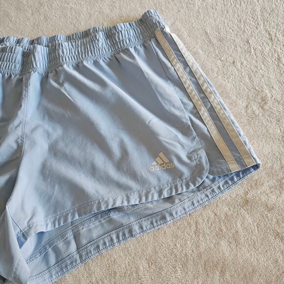 Adidas Women Climalite 3 Stripe Pull On Shorts Size Large Powder Blue Athletic - Picture 2 of 11